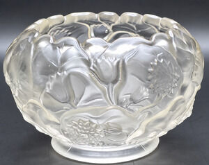 Vintage Fenton Clear Satin Frosted Glass Water Lily Rose Bowl